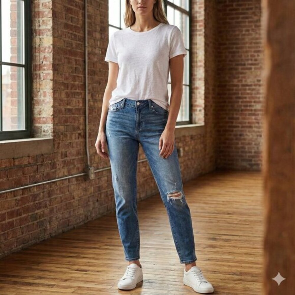Y2K Forever 21 Women's Jeans Straight Leg High Waist Distressed Punk Grunge